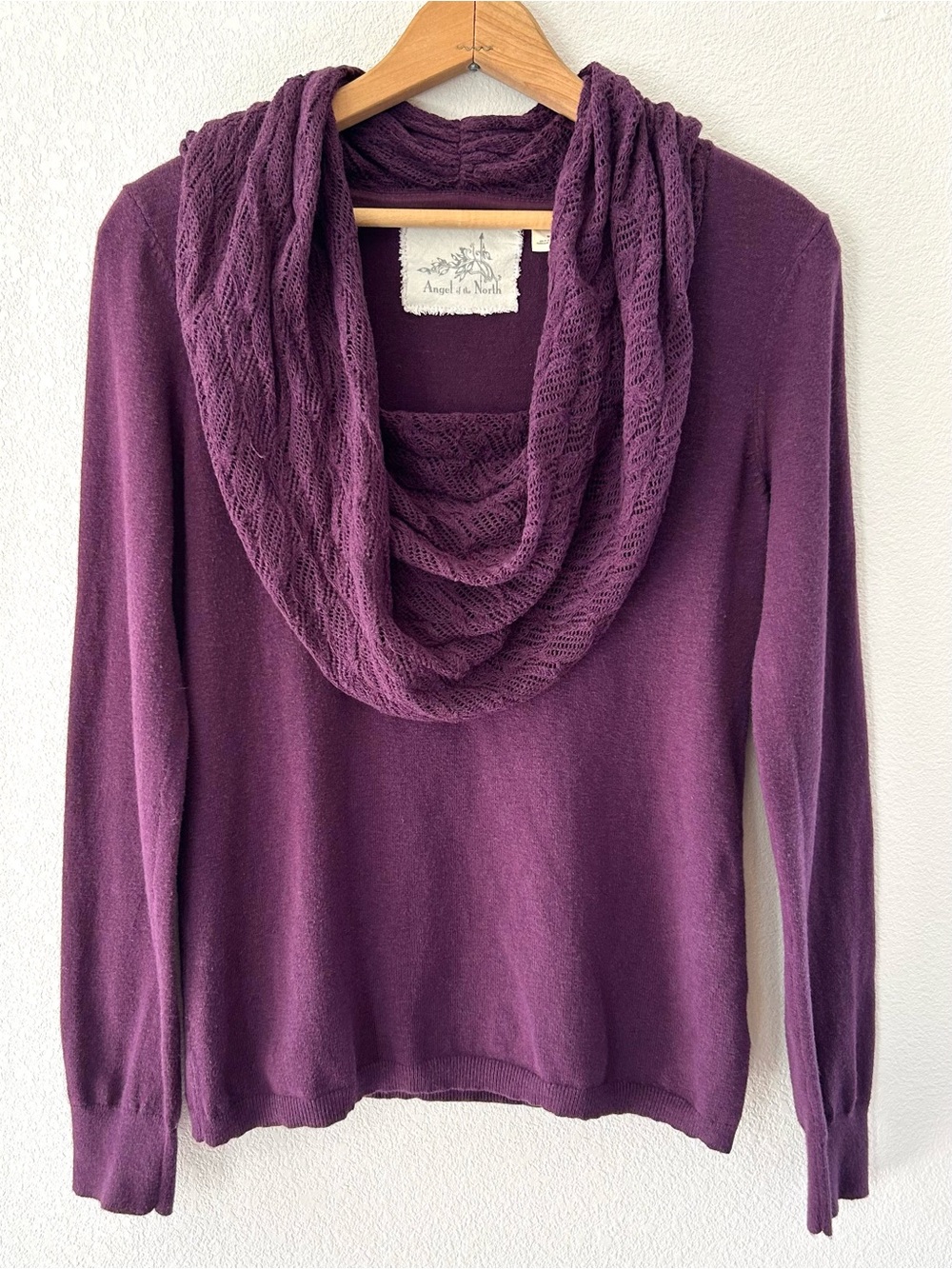 Anthropologie Angel of the North Wine Purple Cowl Neck Sweater Heritage Knit M